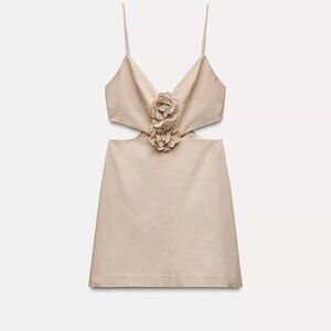 Size large Zara floral cut out dress nude tan